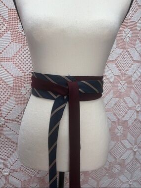 Handcrafted Tie Belt | Wrap Waist Belt | Burgundy + Stripe